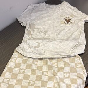 Disney Mickey Mouse Gray and Tan Pajama Set